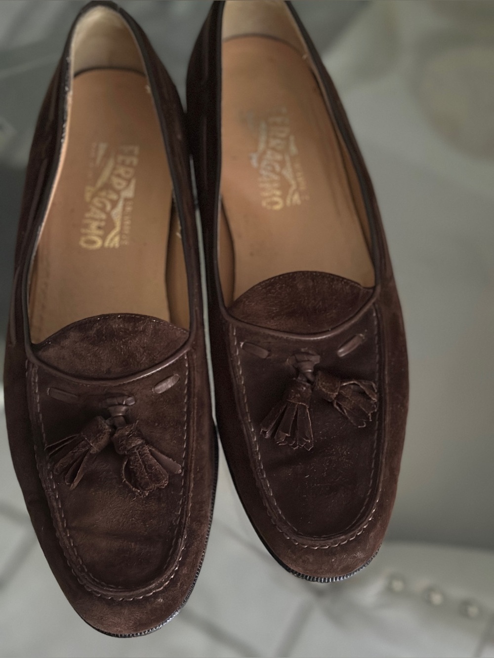 Salvatore Ferragamo Brown Suede Tassel Loafers